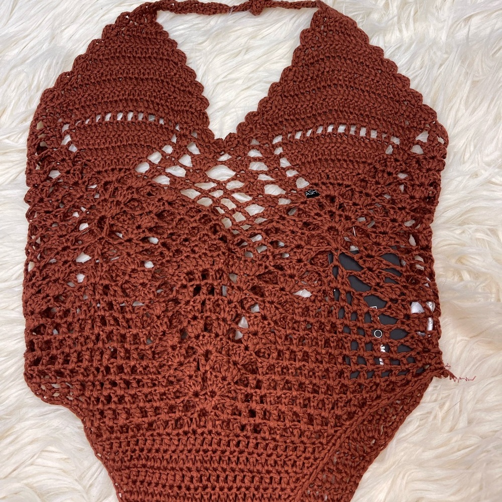 NWT • Fashion Nova • ‘Croatia Escape’ Crochet Bodysuit • Copper • M